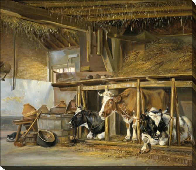 Картины на холсте Cows in the barn (Jan van Ravensway)