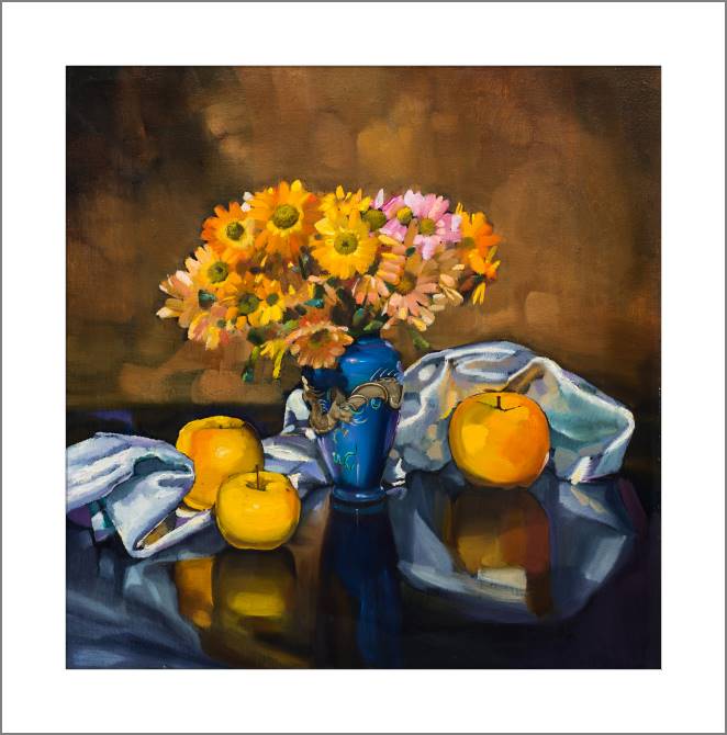Картины, фото с паспарту Still life with yellow apples