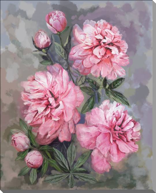 Купить и печать на заказ Картины на пластике, пеноркартоне Розовые пионы на сером фоне