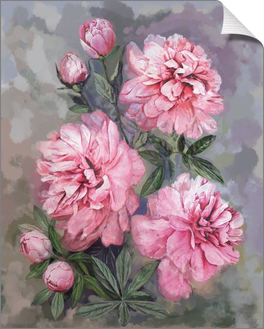 Paintings on canvas Pink peonies on a grey background