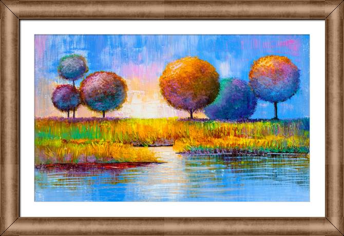 Купить и печать на заказ Картины в рамке, багете Сказочный пейзаж с деревьями