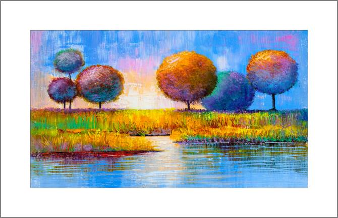 Купить и печать на заказ Картины, фото с паспарту Сказочный пейзаж с деревьями