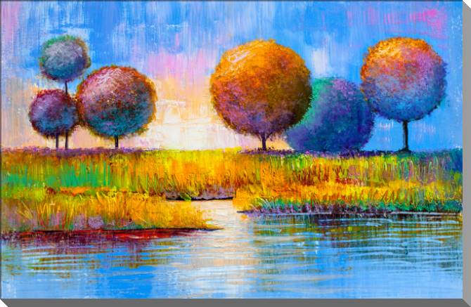 Купить и печать на заказ Картины на пластике, пеноркартоне Сказочный пейзаж с деревьями