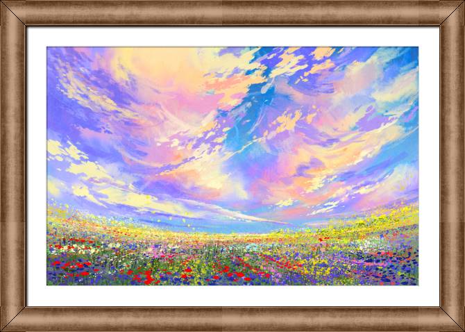 Купить и печать на заказ Картины в рамке, багете Красивое небо над полем цветов