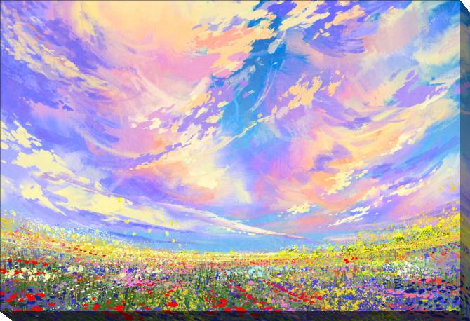 Paintings on canvas Beautiful sky over a field of flowers