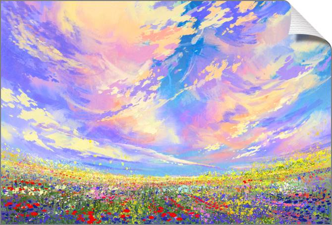 Купить и печать на заказ Картины на холсте Красивое небо над полем цветов