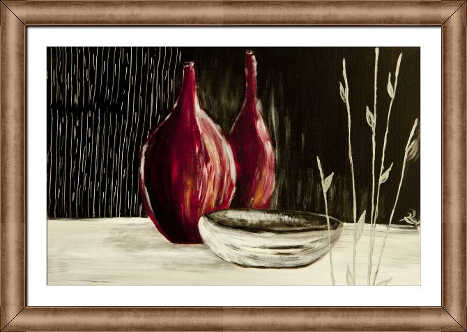 Купить и печать на заказ Картины в рамке, багете Натюрморт с тарелкой и вазами