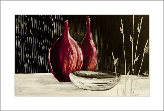 Купить и печать на заказ Картины, фото с паспарту Натюрморт с тарелкой и вазами