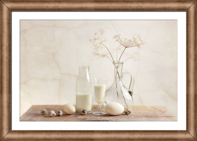 Framed and baguette paintings Still life with milk in pastel colours