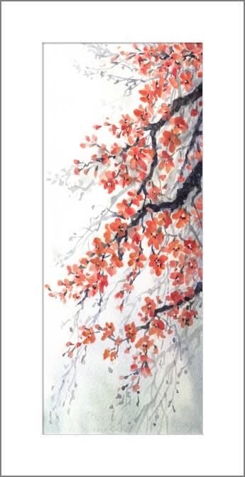 Купить и печать на заказ Картины, фото с паспарту Цветущее дерево акварель
