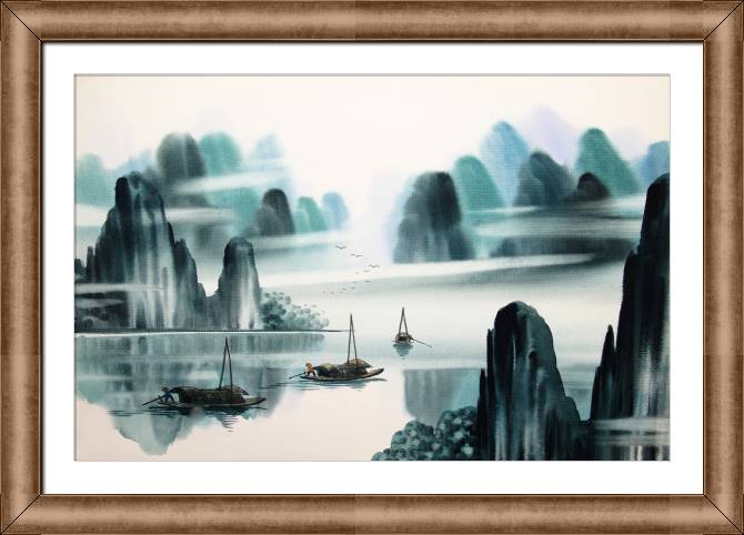 Купить и печать на заказ Репродукции картин Китайский пейзаж с лодками