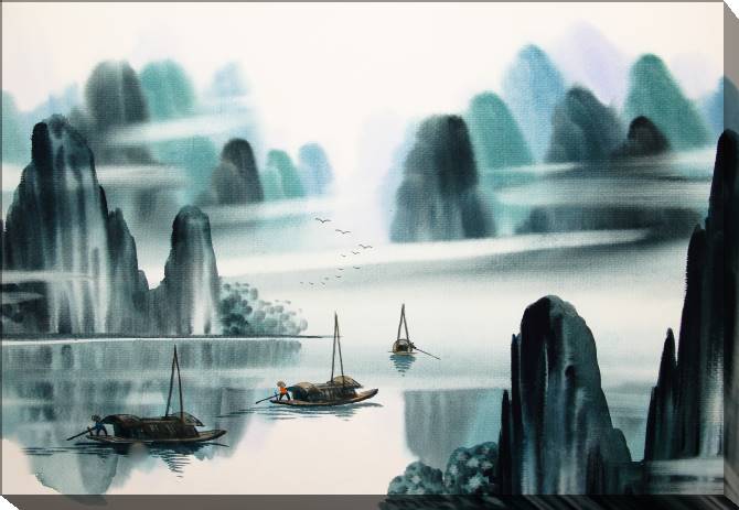 Купить и печать на заказ Картины Китайский пейзаж с лодками