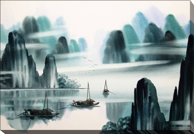 Paintings on canvas Chinese landscape with boats