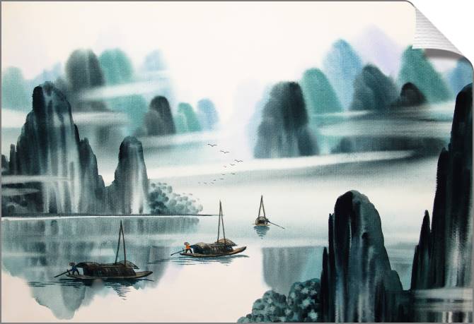 Купить и печать на заказ Картины на холсте Китайский пейзаж с лодками