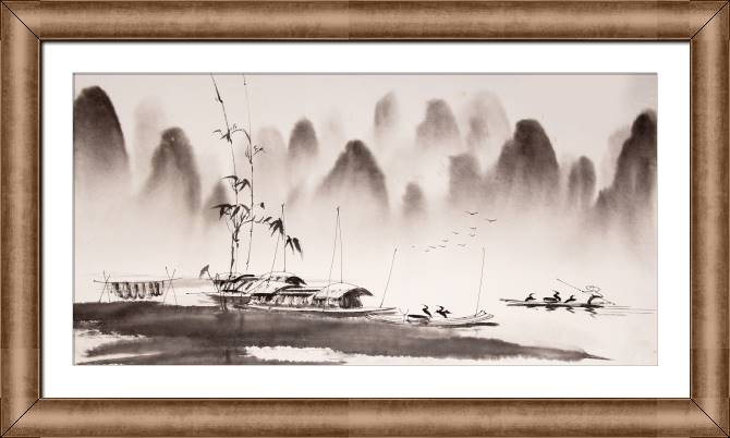 Купить и печать на заказ Репродукции картин Китайский пейзаж в сепии