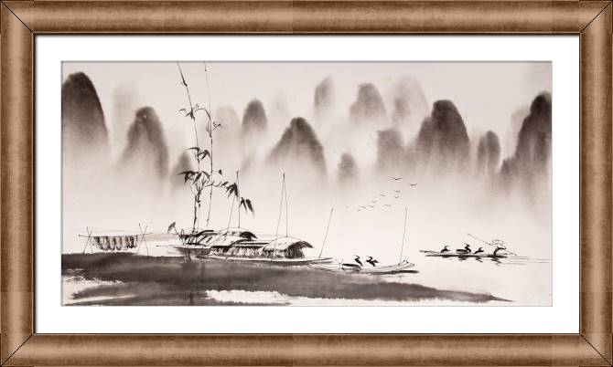 Картины в рамке, багете Chinese landscape in Sepia