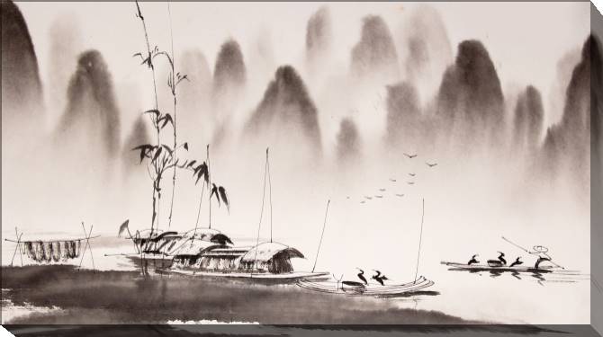 Paintings on canvas Chinese landscape in Sepia
