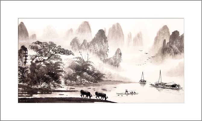 Купить и печать на заказ Картины, фото с паспарту Пейзаж в Азии