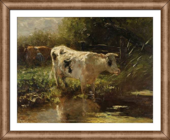 Купить и печать на заказ Картины в рамке, багете Корова возле канавы