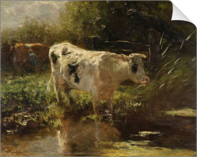 Купить и печать на заказ Картины на холсте Корова возле канавы