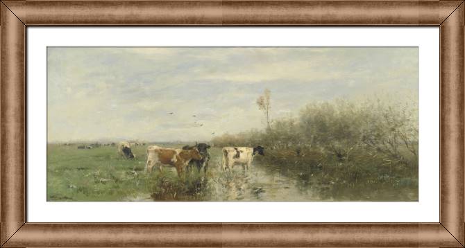 Купить и печать на заказ Картины в рамке, багете Коровы на заливном лугу 