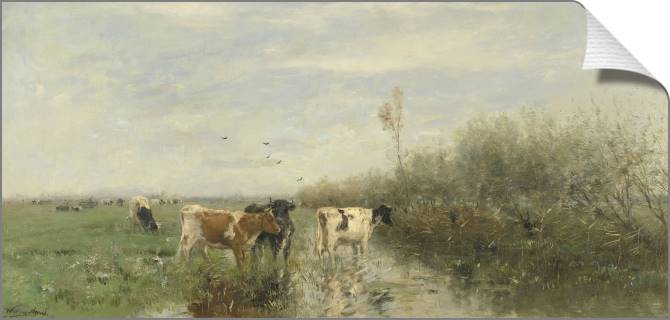 Купить и печать на заказ Картины на холсте Коровы на заливном лугу 