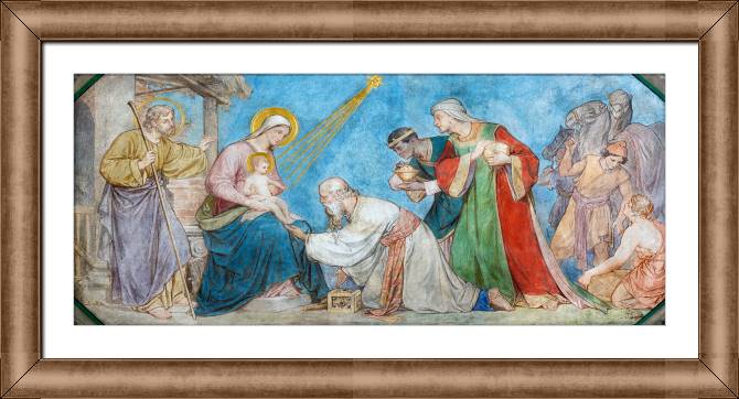 Купить и печать на заказ Картины в рамке, багете Фреска поклонение волхвов