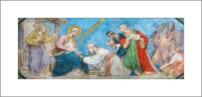 Купить и печать на заказ Картины, фото с паспарту Фреска поклонение волхвов