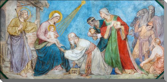 Купить и печать на заказ Картины на пластике, пеноркартоне Фреска поклонение волхвов