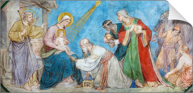 Купить и печать на заказ Картины на холсте Фреска поклонение волхвов