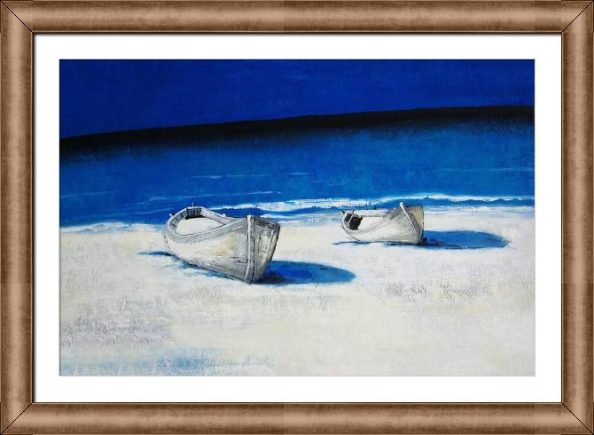 Купить и печать на заказ Картины в рамке, багете Лодки и синее море