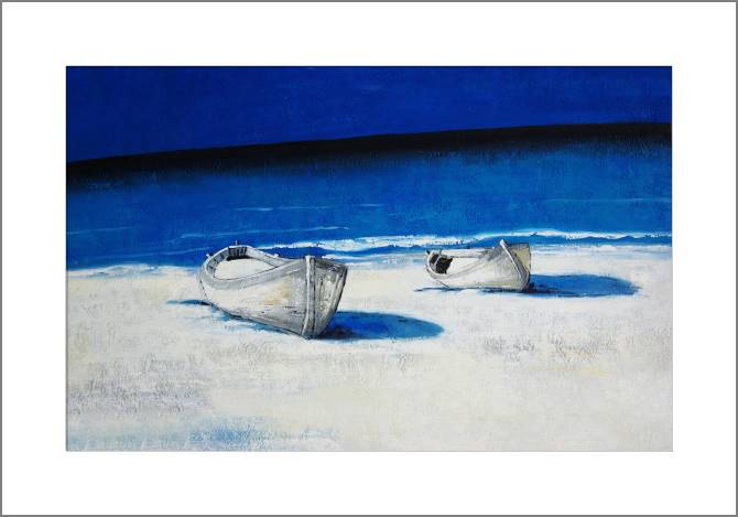 Купить и печать на заказ Картины, фото с паспарту Лодки и синее море