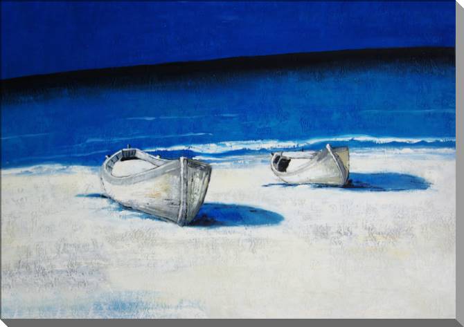 Купить и печать на заказ Картины на пластике, пеноркартоне Лодки и синее море