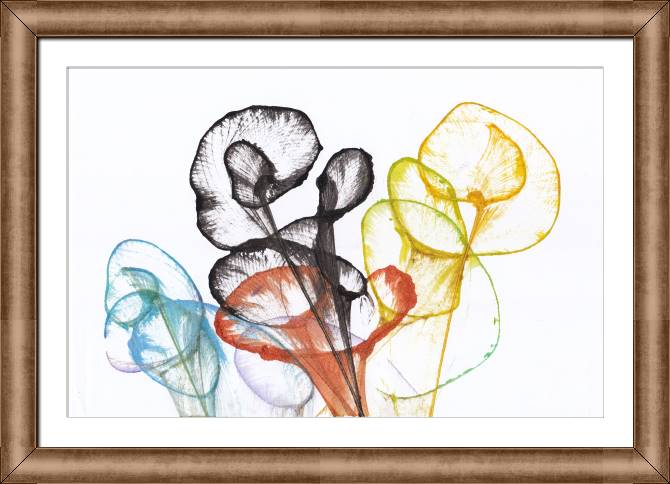 Купить и печать на заказ Картины в рамке, багете Абстрактные цветы на белом фоне