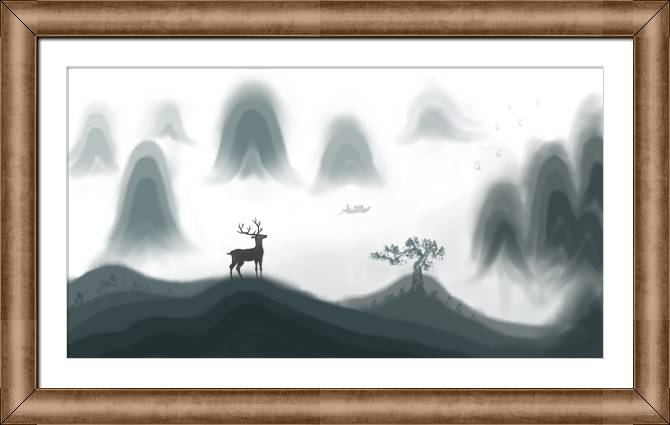 Купить и печать на заказ Картины в рамке, багете Пейзаж с оленем