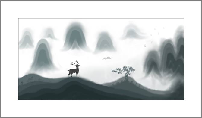 Купить и печать на заказ Картины, фото с паспарту Пейзаж с оленем