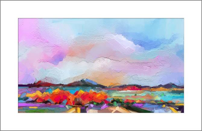 Купить и печать на заказ Картины, фото с паспарту Красочный абстрактный пейзаж