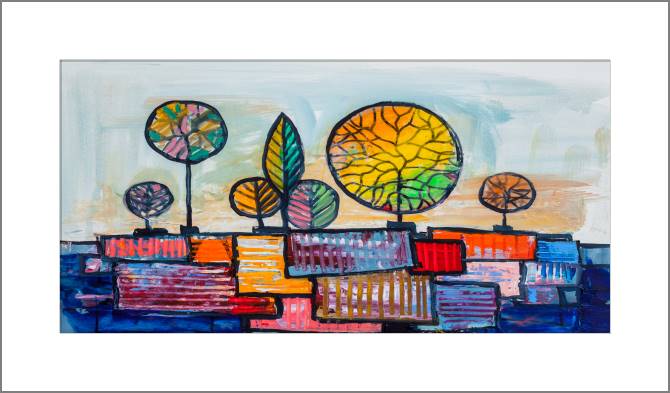 Купить и печать на заказ Картины, фото с паспарту Арт красочные деревья