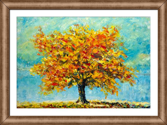 Купить и печать на заказ Картины в рамке, багете Осеннее дерево пастозная живопись