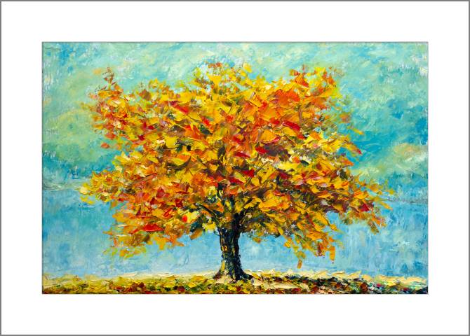 Купить и печать на заказ Картины, фото с паспарту Осеннее дерево пастозная живопись