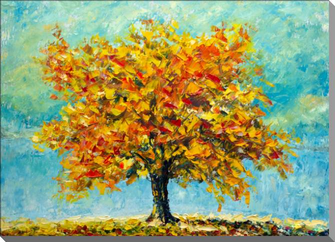 Купить и печать на заказ Картины на пластике, пеноркартоне Осеннее дерево пастозная живопись