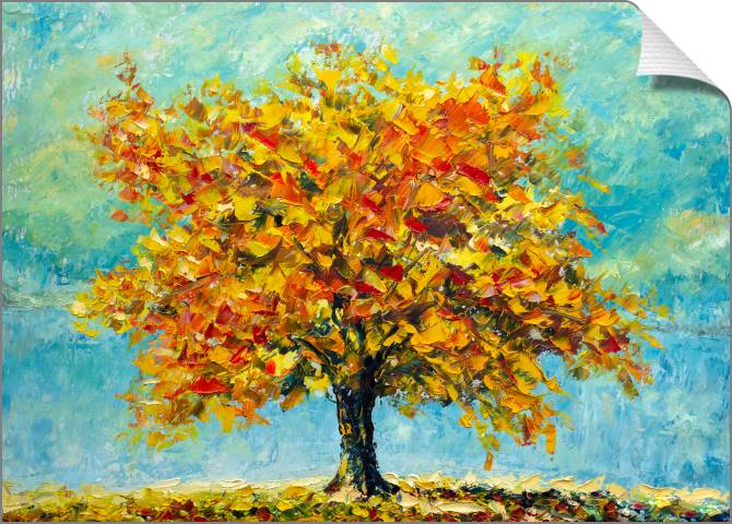 Купить и печать на заказ Картины на холсте Осеннее дерево пастозная живопись