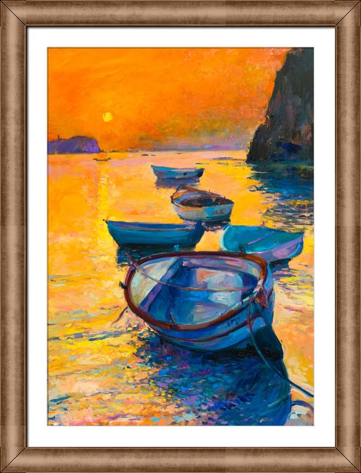 Купить и печать на заказ Картины в рамке, багете Лодки на закате