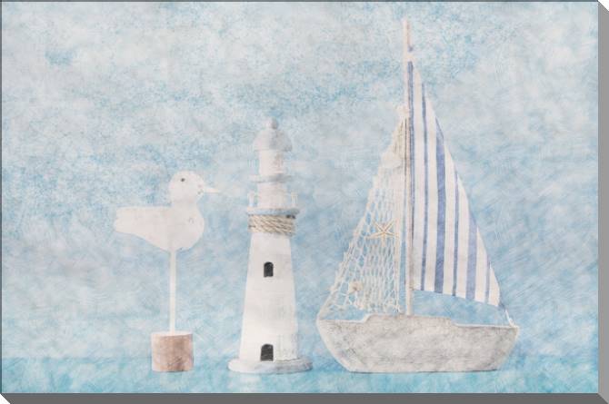 Купить и печать на заказ Картины на пластике, пеноркартоне Детский кораблик, маяк и чайка