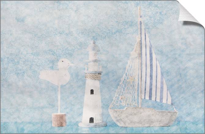 Купить и печать на заказ Картины на холсте Детский кораблик, маяк и чайка