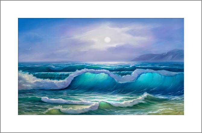Купить и печать на заказ Картины, фото с паспарту Бирюзовые морские волны