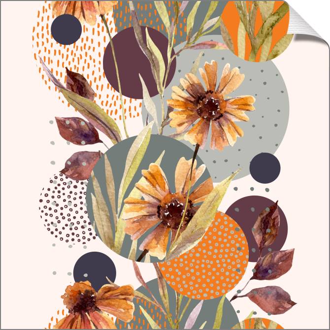 Картины на холсте Art with circles and watercolor flowers