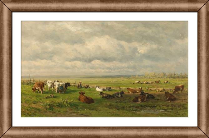 Купить и печать на заказ Картины в рамке, багете Луговой пейзаж со скотом