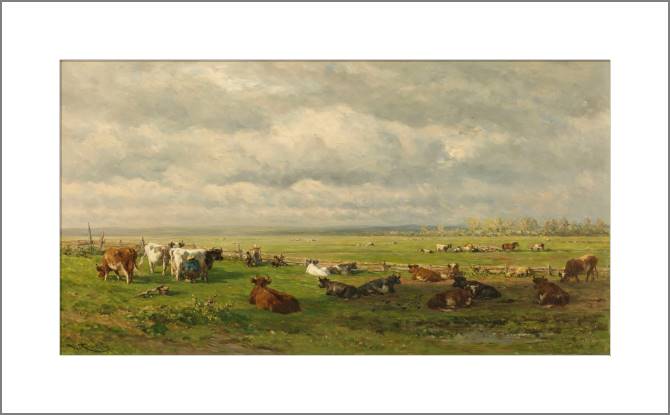 Купить и печать на заказ Картины, фото с паспарту Луговой пейзаж со скотом