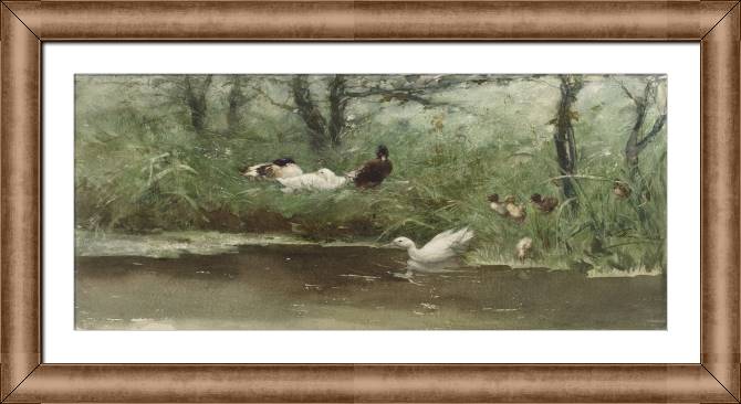 Купить и печать на заказ Картины в рамке, багете Утки в канаве